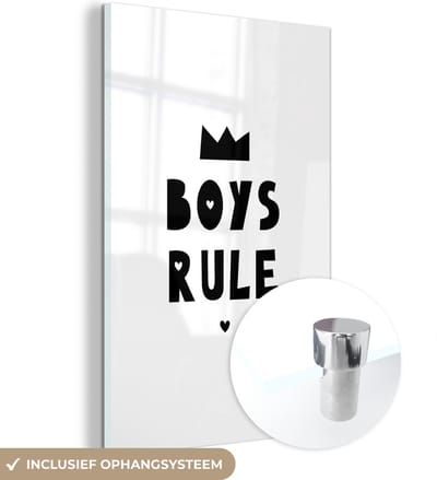 MuchoWow® Glasschilderij 120x180 cm - Schilderij acrylglas - Boys Rule - Quotes - Spreuken - Kinderen - Jongens - Foto op glas - Schilderijen