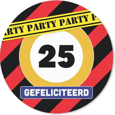Muismat rond 20x20 cm - Mousepad Verjaardag - 25 Jaar - Verkeersbord - Ronde muismatten