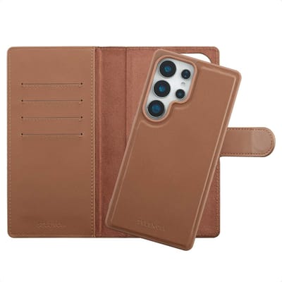 Selencia Hoesje - Geschikt voor Samsung Galaxy S25 Ultra - Olyn Uitneembare Bookcase met Magnetische Ring - Bruin