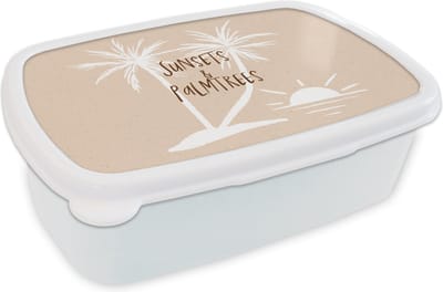Broodtrommel Wit - Lunchbox - Brooddoos - Spreuken - Quotes - Sunsets & palmtrees - Palmboom - 18x12x6 cm - Volwassenen