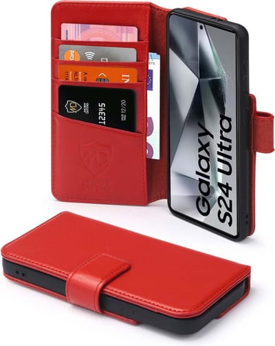 MobyDefend Hoesje - Geschikt voor Samsung Galaxy S24 Ultra - Luxe Leren Wallet Bookcase - Rood