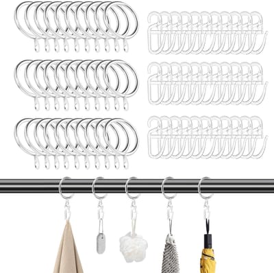 Dailygoods- Gordijnringen Metalen - 30 Stuks Kunststof Gordijnhaken - 30 mm Binnendiameter - Voor Raam-/Deur-/Douchegordijnen - Zilver - Gordijnhaak