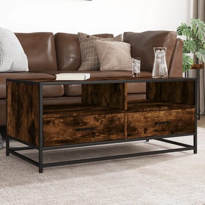 vidaXL - Salontafel - 100x50x45 - cm - bewerkt - hout - en - metaal - gerookt - eiken