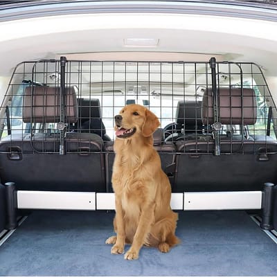 Hondenrek Auto - Hondenbarrière Kofferbak - Veilig Reizen - Verstelbaar Staaldraad - 90-145 cm Breed - Zwart