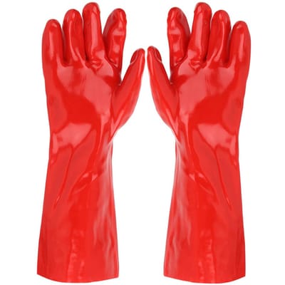 Gants Longs Anti-Chimiques en PVC Résistants aux Acides, Alcalis et Huiles Protecteurs pour les Mains pour l'Industrie et le Laboratoire red