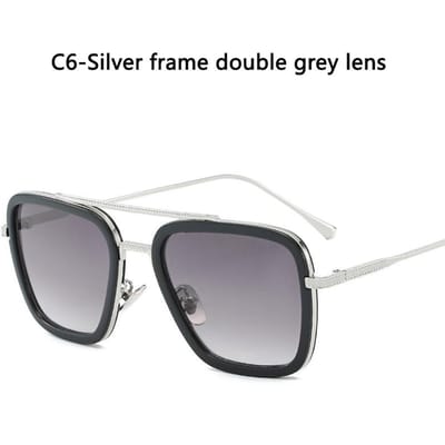 Vierkante Edith Zonnebril Vintage Tony Stark Zilver Metaal Frame Blauwe Lens Steampunk Bril voor Mannen Vrouwen SHOW AS PICTURE gray