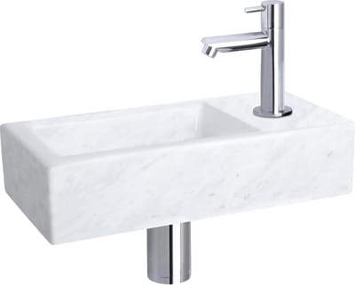 Differnz Helios fonteinset - 37.5x18.5x9.5cm - Rechthoek - 1 kraangat - Recht chromen kraan - Mineraalsteen Marmer