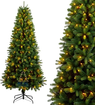 Royal Christmas -Smalle Kunstkerstboom met verlichting - Alaska Premium - 180 cm - PE/PVC - 200 LED-Lampjes - 751 Takken