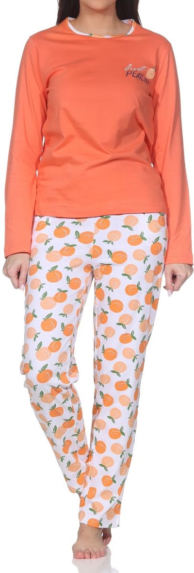 Normann damespyjama met lange mouwen – ‘Peachy’-ontwerp – zacht jerseycomfort