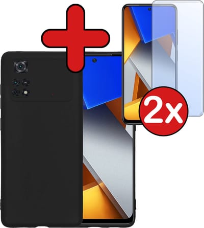 Hoesje - Met 2x Screenprotector - Geschikt voor Xiaomi Poco X4 Pro 5G - Sterk & Shockproof - Telefoon Hoes - Back Cover - Siliconen Case - Telefoonhoes - Zwart