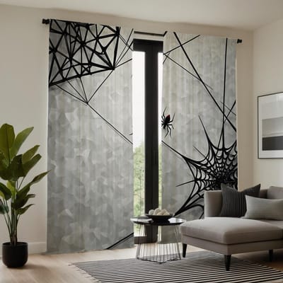 2 pièces HD Rideau décoratif toile d'araignée noire Rideau imprimé numérique gris Style Décoration d'intérieur Décoratif salon chambre W52H63inchW132H160cm gray