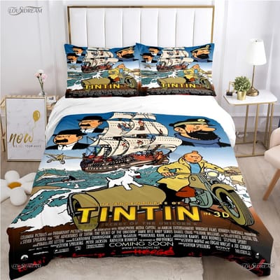 Schattige T-Tintines All Season Dekbedovertrek Cartoon Grappige Beddengoedsets Zachte Dekbedovertrek en Kussenslopen Tiener Eenpersoons/Tweepersoons/Queen/King AU Single 140x210cm