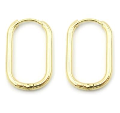 Gold plated - goudkleurig - rechthoekige oorringen - 14x17 mm - klik-sluiting - staal