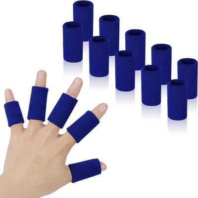 Set van 10 Vingerbeschermers, Vingerbanden voor Sport, Basketbal, Volleybal en Gymactiviteiten (Blauw)