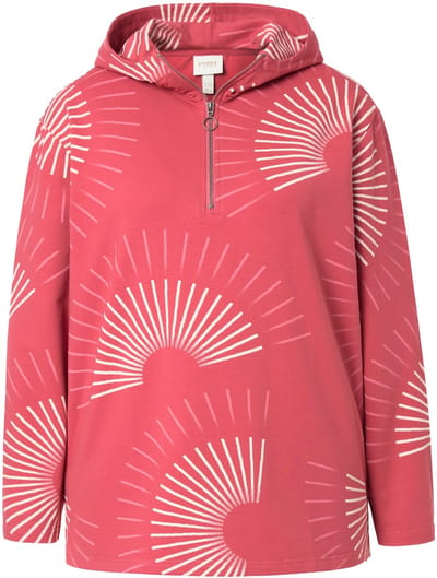 Ulla Popken - Dames - Hoodie grafische print capuchon lange mouwen - Framboos - Maat 46+