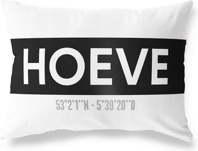 Tuinkussen HOEVE - FRIESLAND met coördinaten - Buitenkussen - Bootkussen - Weerbestendig - Jouw Plaats - Studio216 - Modern - Zwart-Wit - 50x30cm
