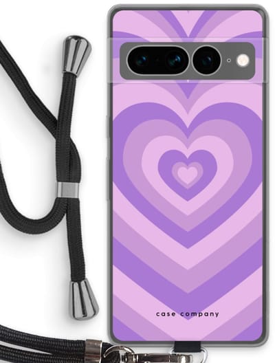Case Company® - Hoesje met koord geschikt voor Google Pixel 7 Pro hoesje met Koord - Hart Paars - Telefoonhoesje met Zwart Koord - Bescherming aan alle Kanten en Over de Schermrand