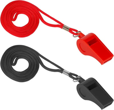2 Stuks Sportfluitjes met Sterk Geluid, ABS Plastic Fluit met Koord voor Training, Noodgevallen en Hondentraining (Zwart, Rood)
