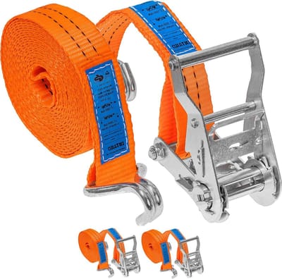 Ratelriemen Set - Spanbanden Bevestigingsriemen - Lading Zekeren Transport - TÜV GS Gecertificeerd - 2000 kg x 4 m - Oranje