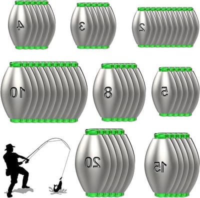 50 stuks ovale hengellood, dropshot lood, afneembare grondlood, visgewichten, kit voor drop-shot-techniek, 2g, 3g, 4g, 5g, 8g, 10g, 15g, 20g, hengelaccessoireset voor outdoor, sporten, vissen