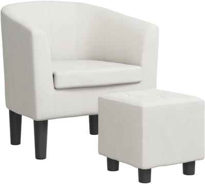 Kuipstoel met voetenbank - Comfortabele stoel - Ontspannen zitten - Inclusief voetensteun - 110 kg max - Wit