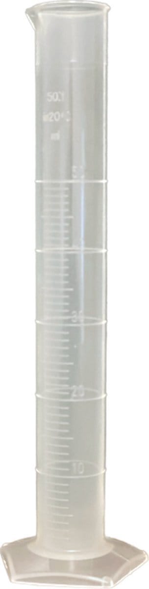 Maatcilinder 50 ml – PP kunststof – met voet – graduering 1 ml – 1 stuk