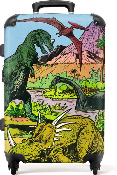 NoBoringSuitcases.com - Grote koffer - Kinderkoffer dinosaurus jongen - Reiskoffer met 4 wielen - Trolley op wieltjes 72 liter - Rolkoffer groot kinderen - Ruimbagage valies 20kg - Reisbagage & reisaccessoires - Hardcase middelmaat - Luggage suitcase