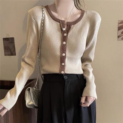 Lui Stijl Contrasterende Kleur Slim Fit Gebreid Vest voor Dames In Herfst en Winter met Uniek Design en Temperament Trui Onderhemd One Size gray