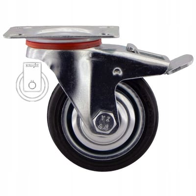 Zwenkwiel met rem 75mm, 50kg belastbaar, metaal/rubber