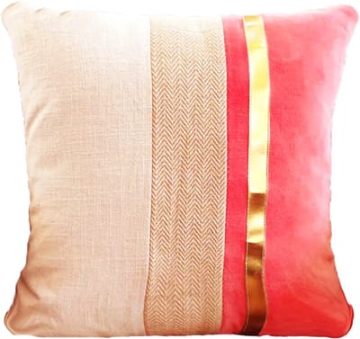 Kussenhoes 45 X 45 cm | Kussensloop | Gestreepte Patchwork Kussenhoes | Katoen, Velvet | Koraal roze | met rits | Wonen | Woonaccessoires | Sierkussenhoes