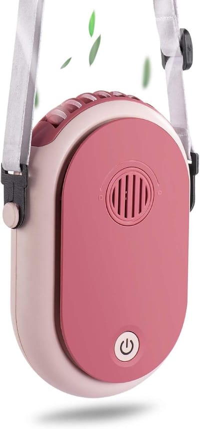 Draagbare hangende nekventilator, draagbare persoonlijke ventilator, op batterijen, USB-oplaadbaar, 3-snelheden, mini-handbediende airconditioning, koeling, kettingventilator voor vrouwen, wimpers, kamperen, buiten (roze)