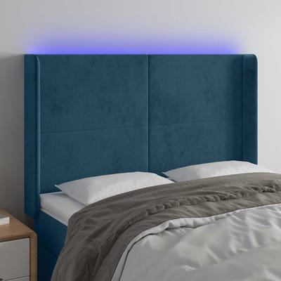 vidaXL - Hoofdbord - LED - 147x16x118/128 - cm - fluweel - donkerblauw