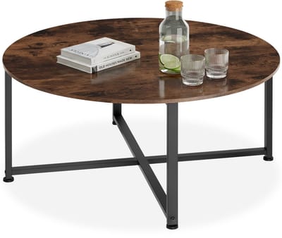 tectake® Ronde salontafel - Woonkamertafel van hout en metaal - Industrieel Design - Zwart metalen frame - Draagkracht 150 kg - Diameter 88,5 cm x Hoogte 47 cm - Zwart metalen frame - Diameter 88,5 cm x hoogte 47 cm - Donkerbruin