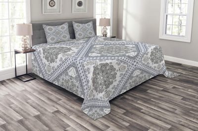 ABAKUHAUS – Boho bedsprei-set – 220x220 cm – gequilt, bleekpaars-wit-grijs