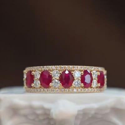 Klassiek Ontwerp Vintage Robijn Ringen Voor Vrouwen Prachtige Rode Edelsteen Inleg Diamanten Verlovingsring Bruiloft Sieraden Cadeau resizable brown