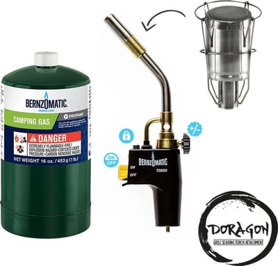 Bernzomatic TS8000 Sous-vide set gasbrander met piëzo - 1x PROPAAN wegwerpcilinder TX916/FAT en Doragon Searing voorstuk