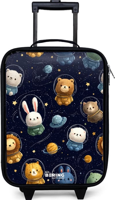 NoBoringSuitcases.com® - Kinderkoffer jongen - Kindertrolley meisje - Dieren - Astronaut - Planeten - Sterren - Koffer kind lichtgewicht - Reiskoffer trolley voor kinderen - Koffertje met lichtgevende wieltjes - Rolkoffer zwart