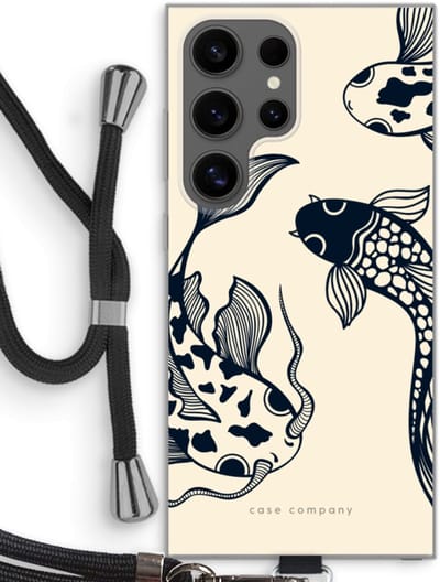 Case Company® - Hoesje met koord geschikt voor Samsung Galaxy S24 Ultra hoesje met Koord - Black Koi - Telefoonhoesje met Zwart Koord - Bescherming aan alle Kanten en Over de Schermrand