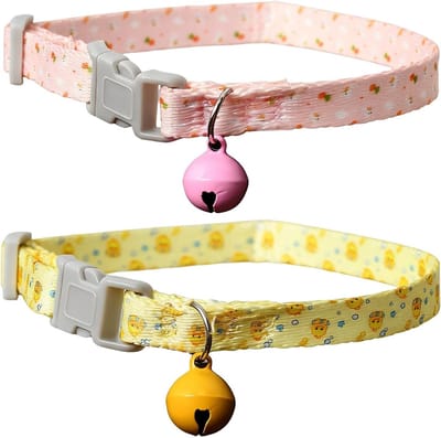 Verstelbare Veiligheidsband voor Katten en Honden met Bel, Gepersonaliseerd en Geborduurd, 20-30 cm, Roze en Geel, Perfect voor Kittens en Puppies