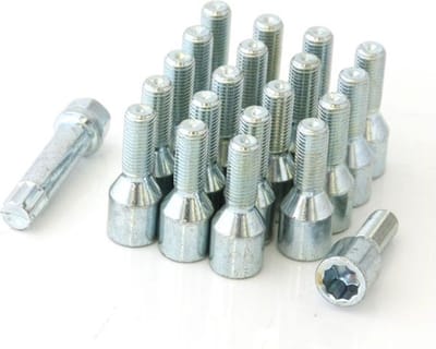 Conische wielbouten 28mm - Zilver - M12x1.25 / M12x1,25 - Set van 20 bouten + sleutel - Ster/Inbus