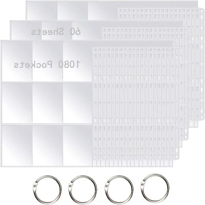 Zakken Ruilkaarten Hoezen Opslag Portefeuilles Album Pagina's Collectie Neutraal Transparant Spel Kaart Mouwen Houder Set - DIY Cover - 4 Bindende Cirkels - 1080 Stuks