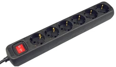 Stekkerdoos 6-voudig met schakelaar en 1,4 meter kabel zwart.