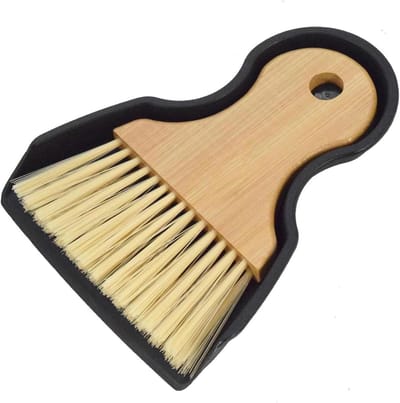 Mini Stoffer en Blik - Kleine Veegset - Kruimels Opruimen - Bamboe Handvat - 17.8 x 14 cm - Zwart