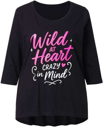 Angel of Style - Dames - T-shirt A-lijn opschrift 3/4-mouw - Zwart - Maat 46