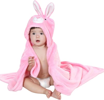 BoefieBoef Bloem Konijn 2-in-1 Fleece Badcape & Wikkeldeken voor Baby's/Peuters met Dierencapuchon: Warm, Zacht & Comfortabel - Ideaal als Kerst- Verjaardags of Kraamcadeau – Roze