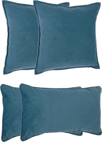 Atmosphera Bank/sierkussens Sophia - set 4x - Blauw - polyester - met rits - In 2 formaten