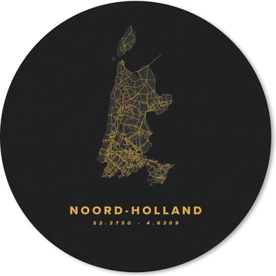 Muismat rond 20x20 cm - Mousepad Noord-Holland - Nederland - Zwart - Goud - Ronde muismatten