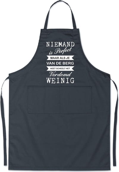Mijncadeautje - Luxe schort - niemand is perfect - familienaam naar keuze - Zwart