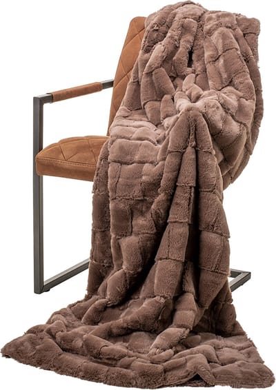 Wicotex - Plaid deken - Fleece Plaid Jacquard Grand Foulard Bank Cube Taupe - Afmeting 150x200cm Zacht en warme Fleece deken - Plaidfleece