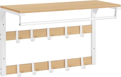 MAZAZU - Wandkapstok - 10 Haken - Hangrek - Eiken Wit - 65x30x42